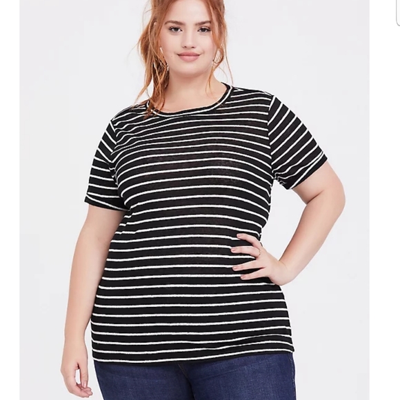 Torrid BLACK & WHITE STRIPED LINEN CREW TEE - Picture 5 of 7